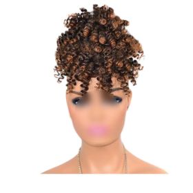 Afro Puff Drawstring Ponytail Synthetic Curly Hair Ponytail Extension Large Size Hair Bun Clip Hair Extensions,Black Brown